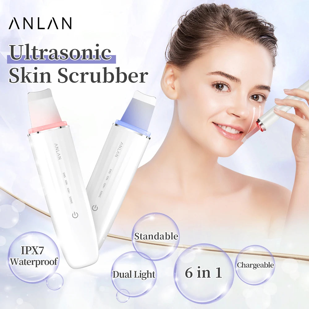 ANLAN Ultrasonic Skin Scrubber Peeling Facial Ultrasonic EMS Facial Lifting Red Blue Skin Care Pore Deep Cleansing Machine IPX7