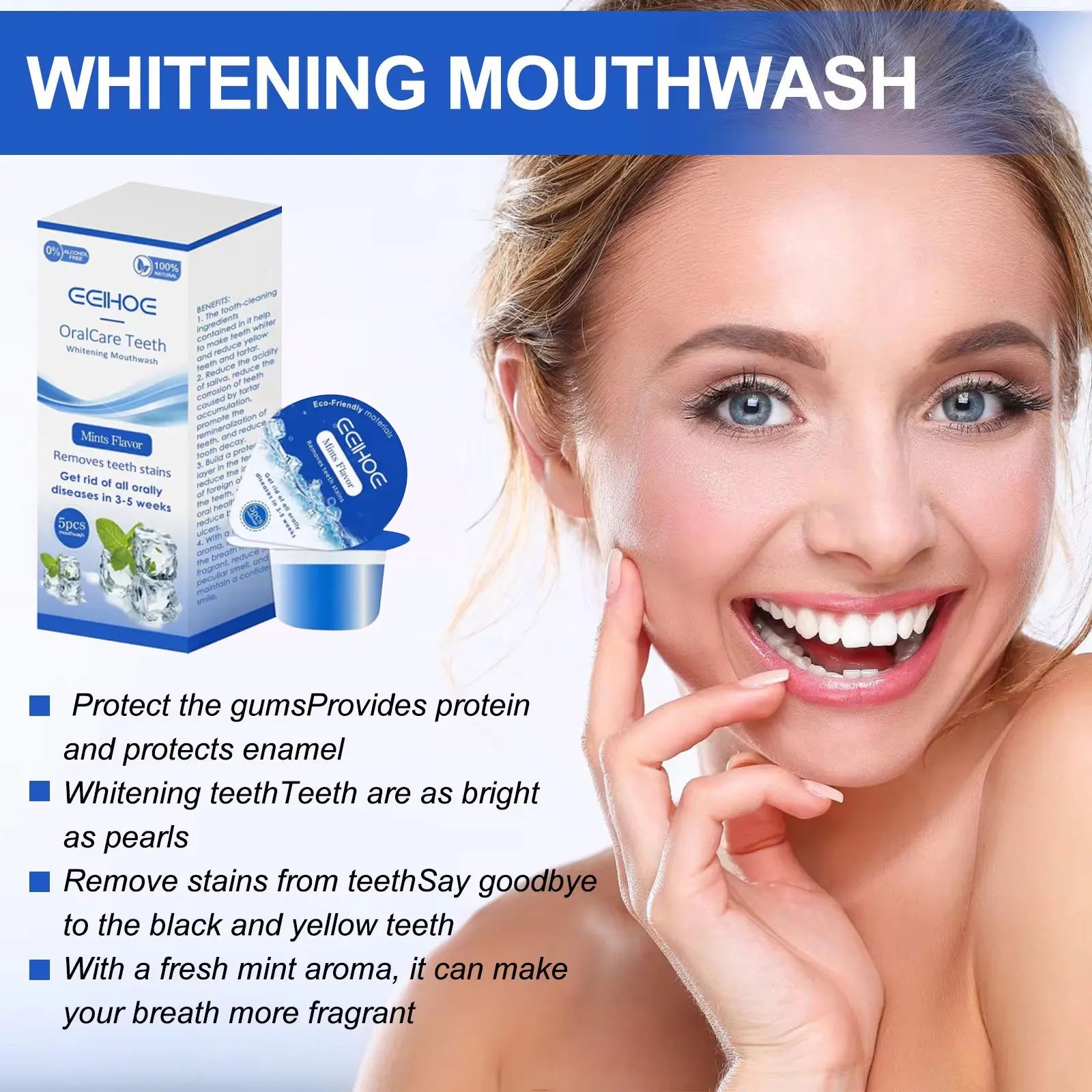 EELHOE Teeth Mouth Wash Whitening Teeth Black Stains Remover Brighten Teeth Mouthwash Bad Breath Treatment Mouth Freshener 10pcs