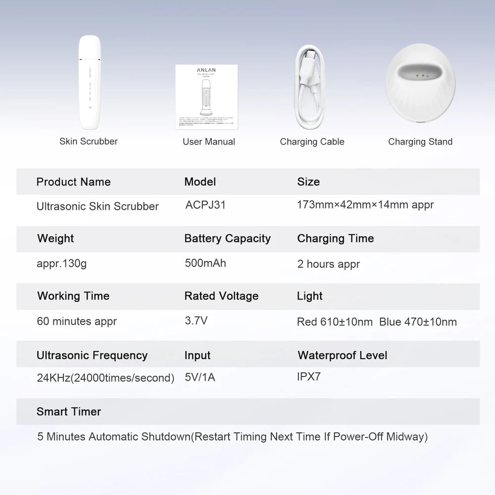 ANLAN Ultrasonic Skin Scrubber Peeling Facial Ultrasonic EMS Facial Lifting Red Blue Skin Care Pore Deep Cleansing Machine IPX7