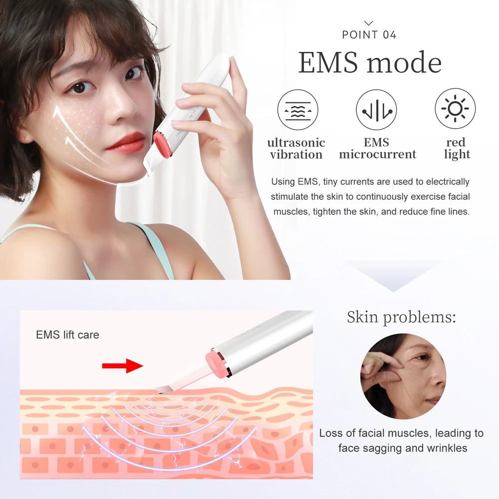 ANLAN Ultrasonic Skin Scrubber Peeling Facial Ultrasonic EMS Facial Lifting Red Blue Skin Care Pore Deep Cleansing Machine IPX7