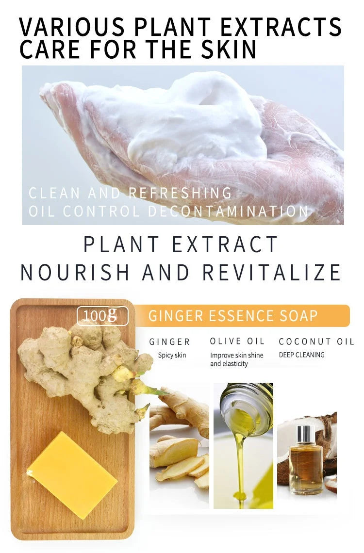 100g Natural Ginger Oil Handmade Soap with Tea Tree Bamboo Charcoal Lavender Honey Kojic Acid for Skin Whitening & Brightening
