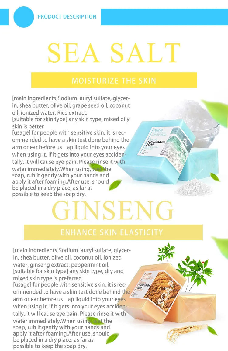 Handmade Natural Goat Milk Silk Wormwood Soap with Aloe Ginseng Ginger Papaya Strawberry Lemon - Facial & Bath Natural Soap