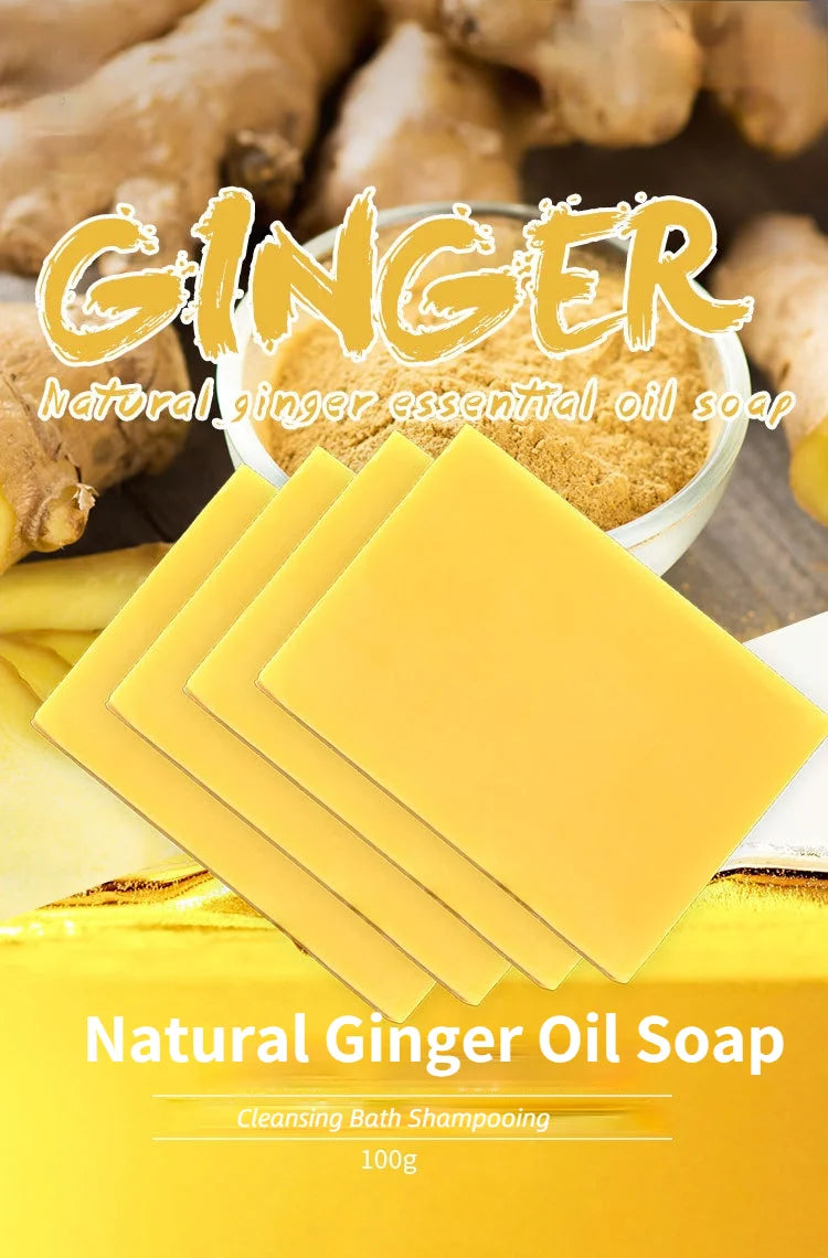 100g Natural Ginger Oil Handmade Soap with Tea Tree Bamboo Charcoal Lavender Honey Kojic Acid for Skin Whitening & Brightening