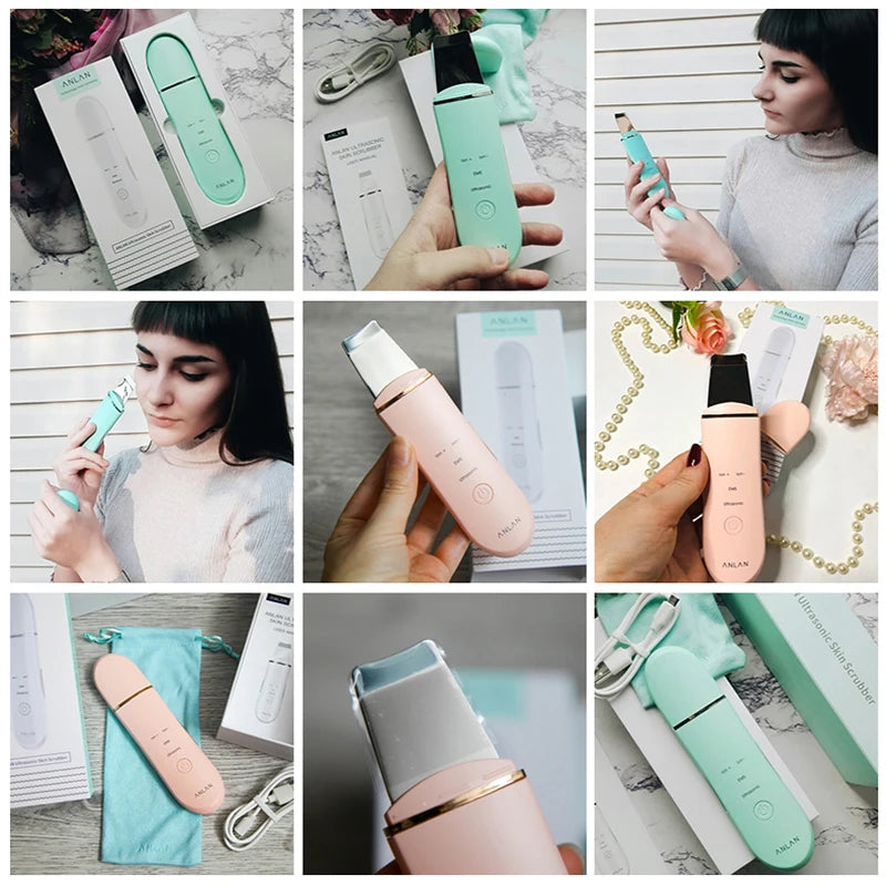 ANLAN Ultrasonic Skin Scrubber Deep Cleaning Peeling Shovel Limpiador Facial Skin Care Face Lifting Machine Ultrasonic Cleaner