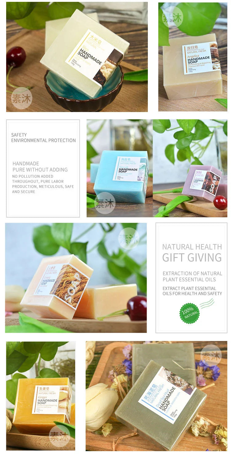 Handmade Natural Goat Milk Silk Wormwood Soap with Aloe Ginseng Ginger Papaya Strawberry Lemon - Facial & Bath Natural Soap