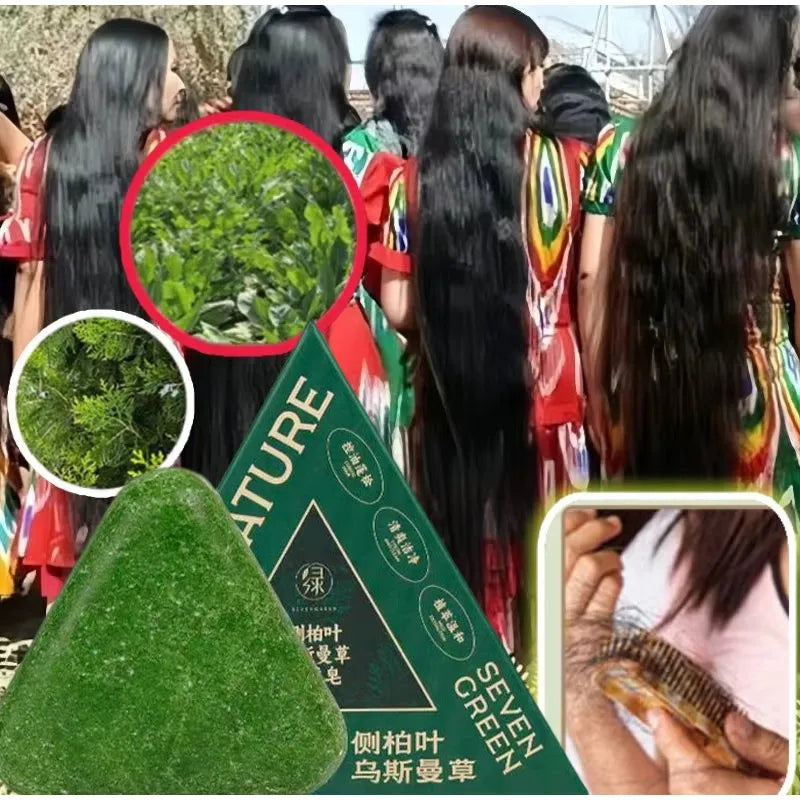 120g Seven Green Platycladi Usman grass handmade shampoo soap Refreshing and Flushing Healthy Anti-removal Hair Nourishing Clean