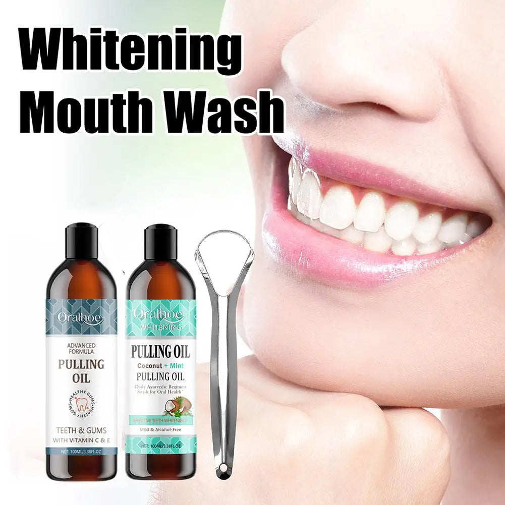 NEW Coconut Mint Pulling Oil Mouthwash Alcohol-free Teeth Whitening Fresh Oral Breath Oral Jelly Whitening Teeth Set