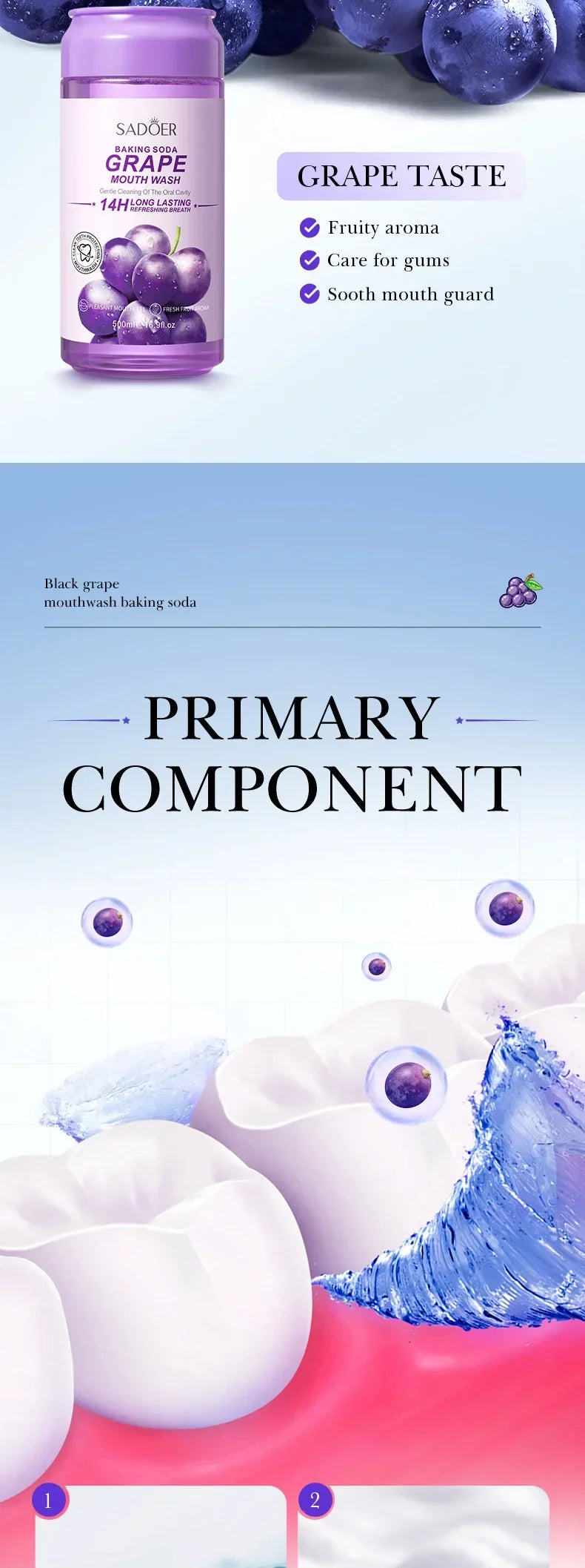 SADOER Baking Soda Summer Black Grape Mouthwash Tooth stain removal mouthwash