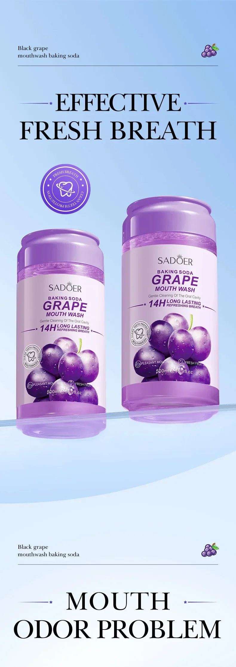 SADOER Baking Soda Summer Black Grape Mouthwash Tooth stain removal mouthwash