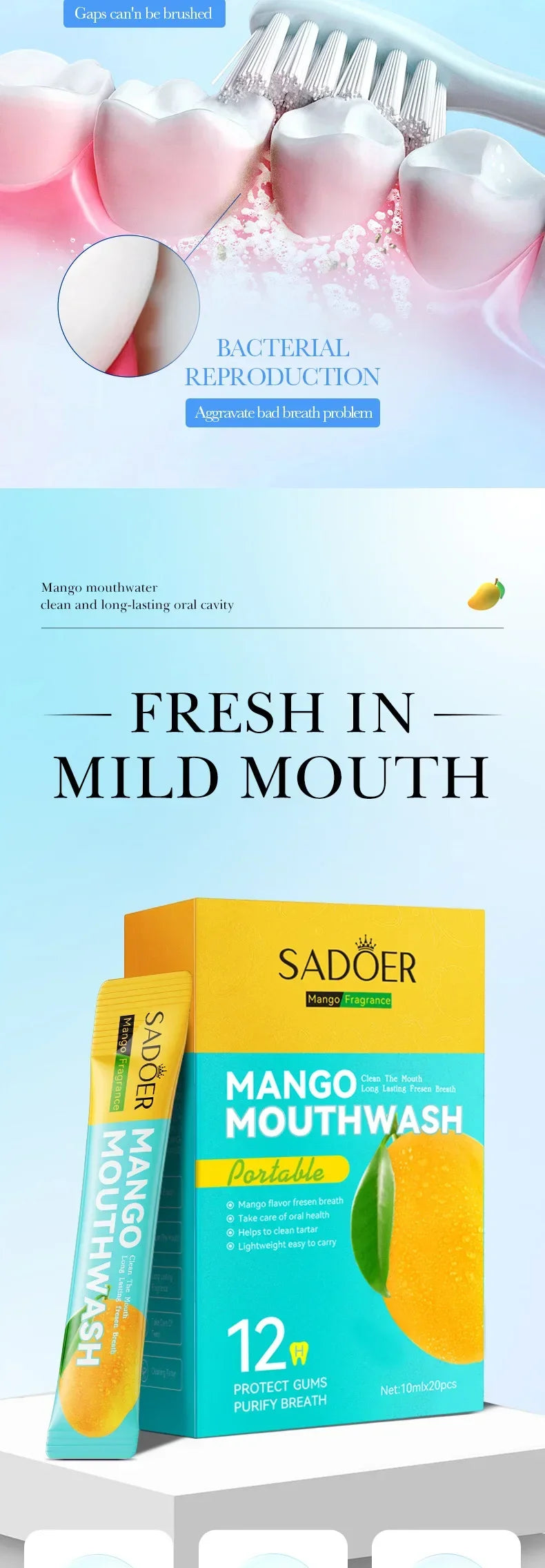 Mango Flavor Mouthwash Teeth Whitening Fresh Oral 20PCS Portable  Cleans Teeth Oral Fresh Mouthwash