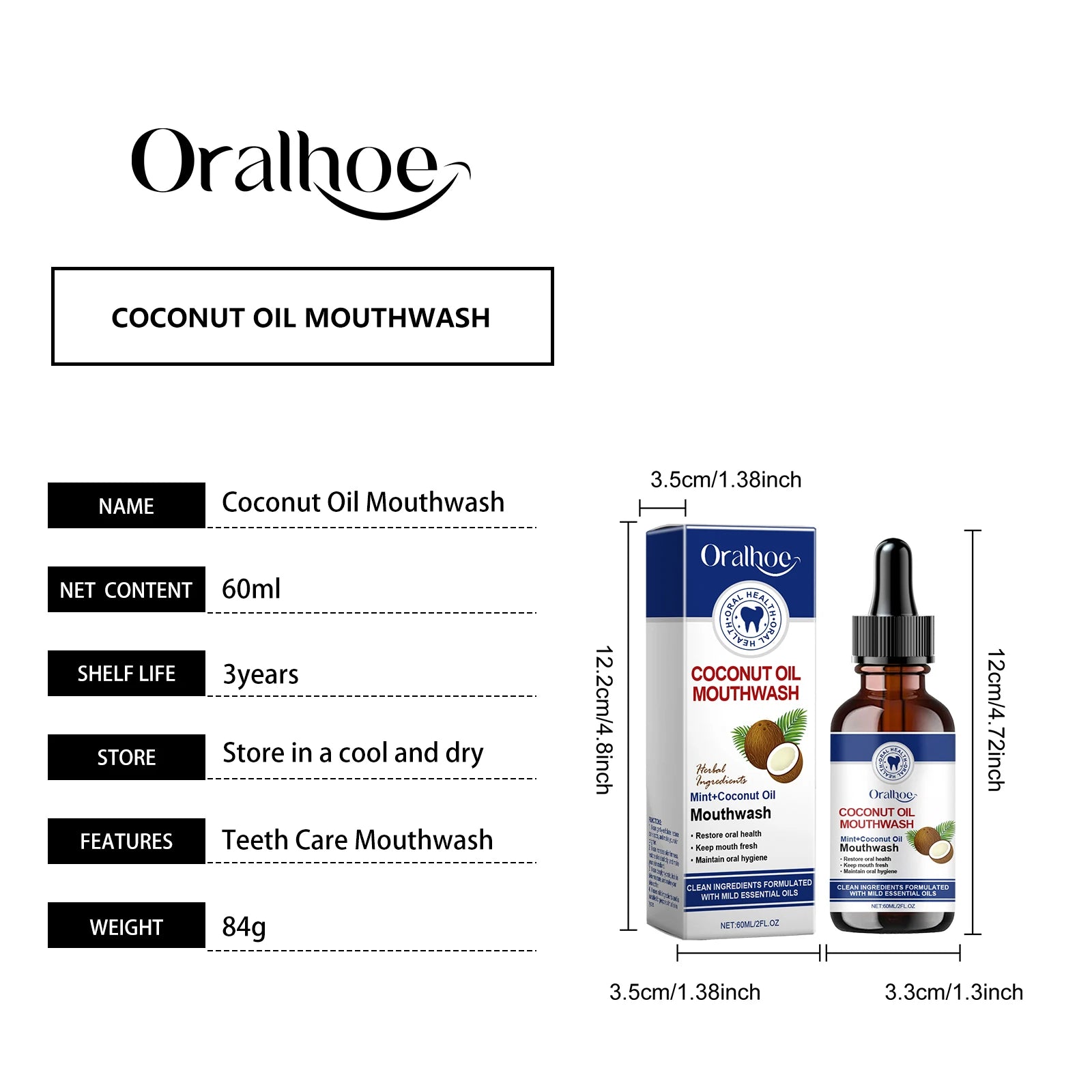 Coconut Oil Mouthwash Deep Cleans Removes Tooth Stains Plaque Protecting Oral Hygiene Refreshing Mouthwash for Dental Care 60ml