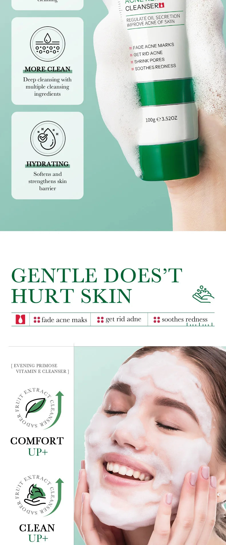 BIOAOUA Salicylic Acid Facial Cleanser Acne Treatment Moisturizing Oil Control skincare Face Wash Foam Face Cleanser Skin Care