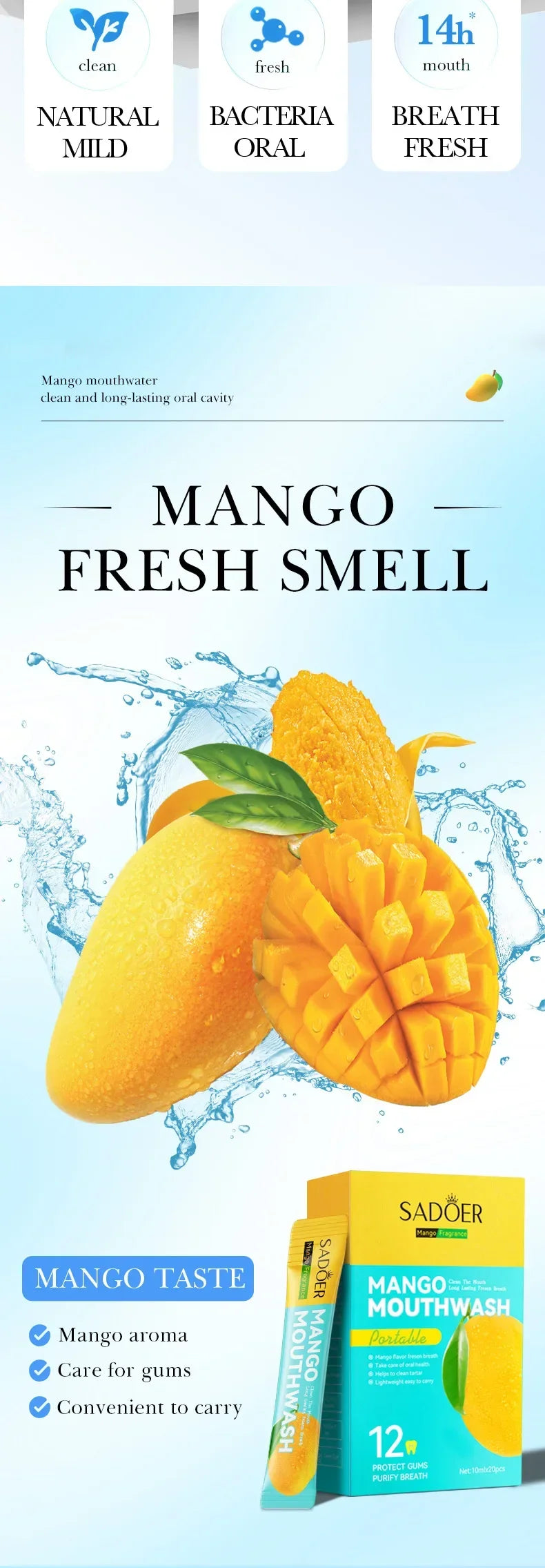 Mango Flavor Mouthwash Teeth Whitening Fresh Oral 20PCS Portable  Cleans Teeth Oral Fresh Mouthwash