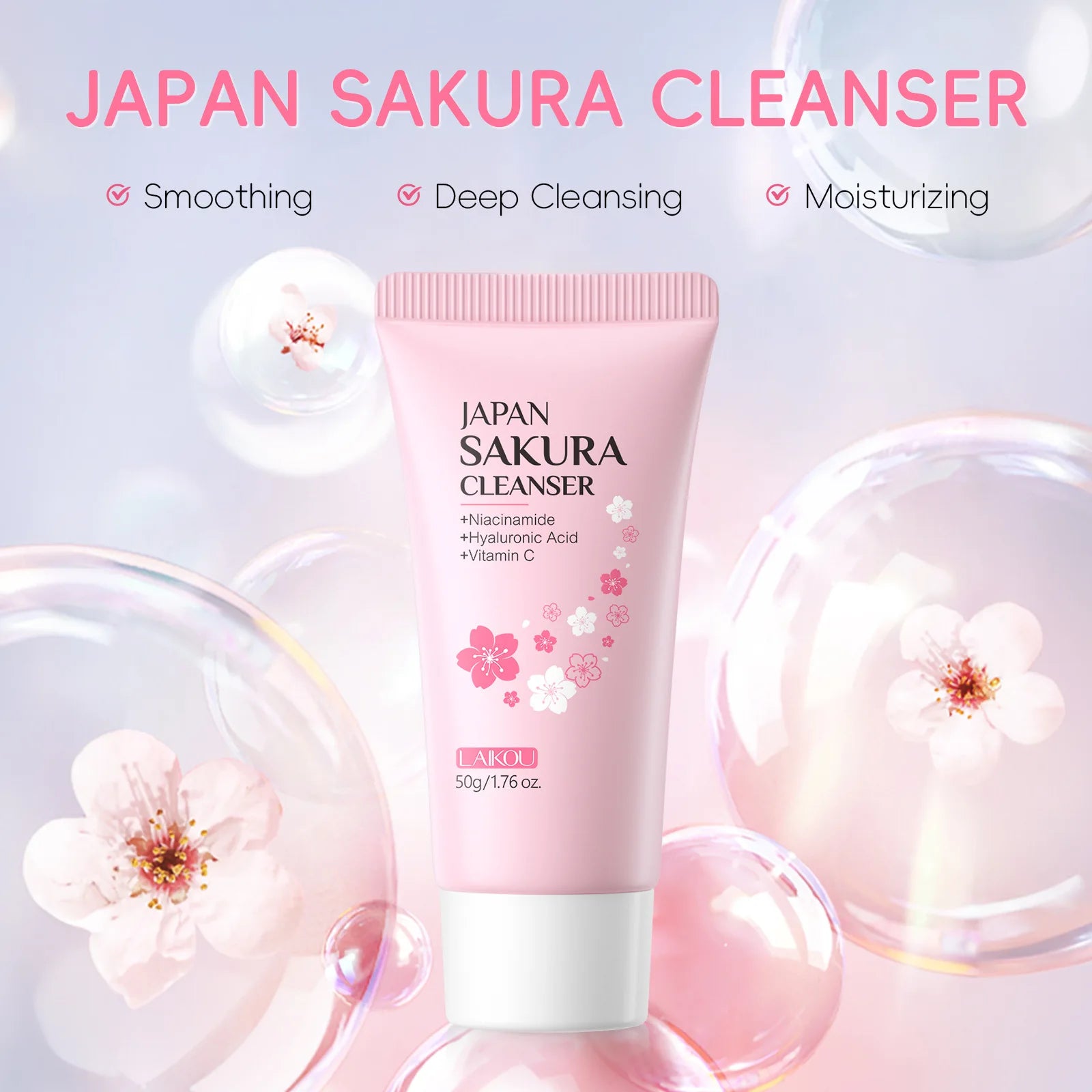 Laikou Sakura Whitening Facial Cleanser Foam Moisturizing Deep Remove Cleansing Acne Milk Oil Control Exfoliating Shrink Pores
