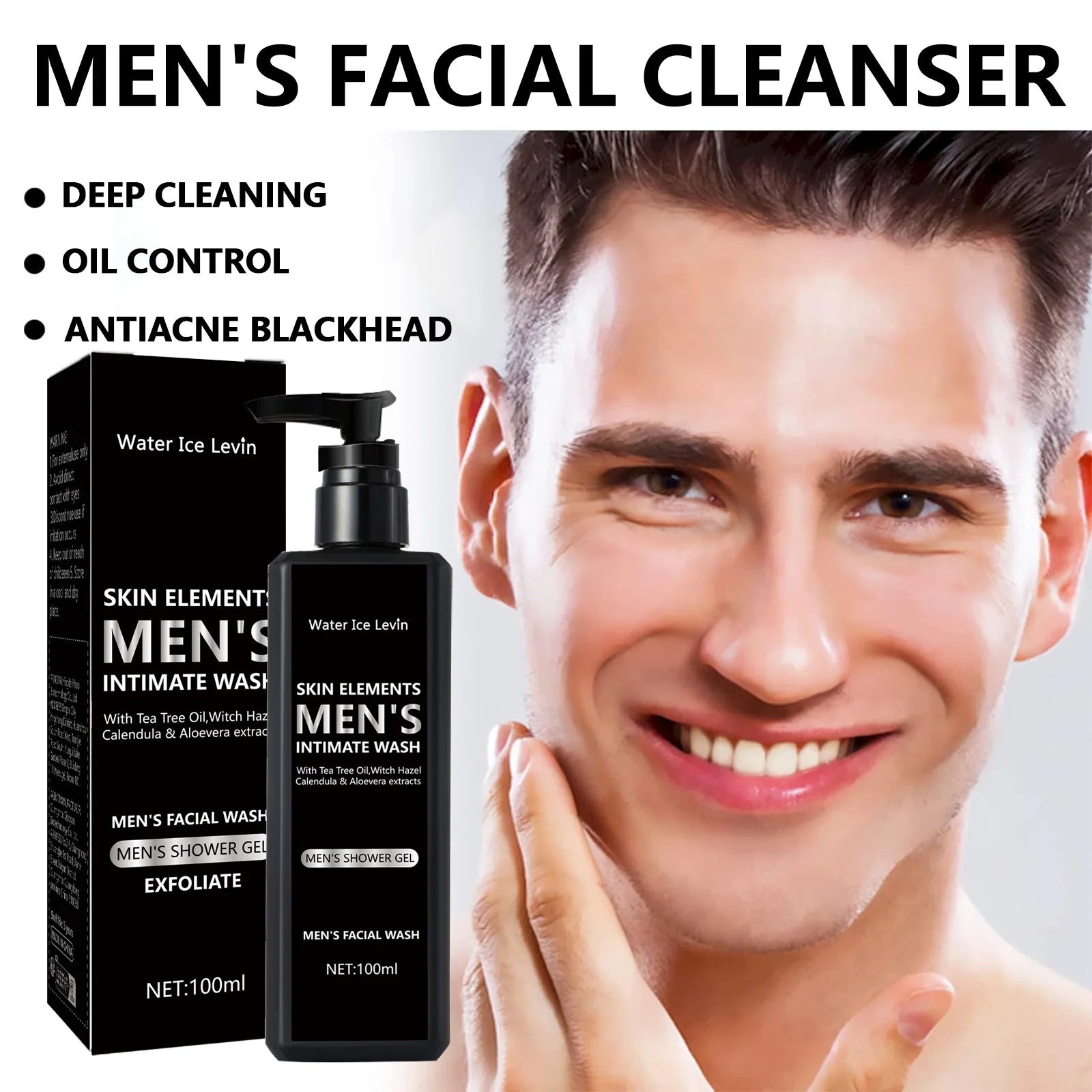 100ML men's facial cleanser for daily cleansing and bathing, suitable for oily skin, soothing, purifying and cleaning