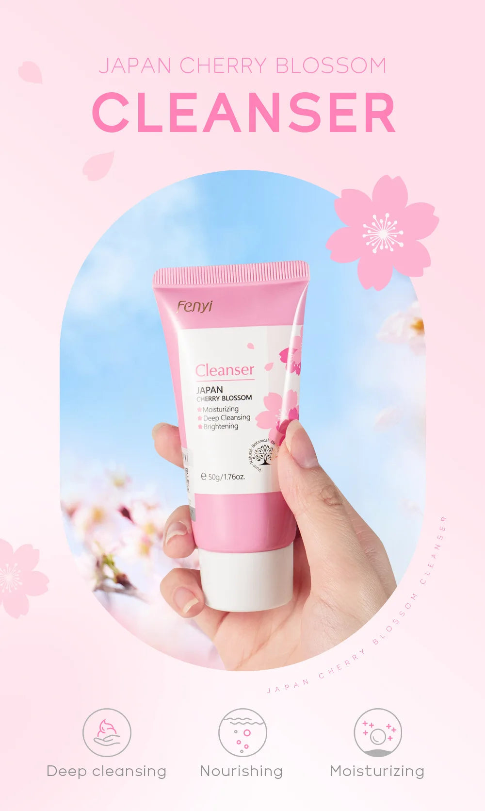 Japanese Cherry Blossom or Vitamin C Facial Cleanser Skin Cleansing Moisturizing  Blackhead Remove Skincare Face Wash Foam Face