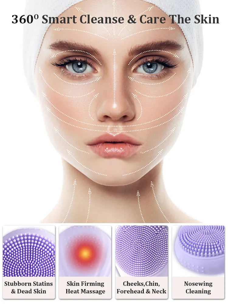Silicon Facial Cleansing Brush Sonic Vibration Warming Wash Face Massage Face Skin Cleanser Eletric Waterproof Rechargeable