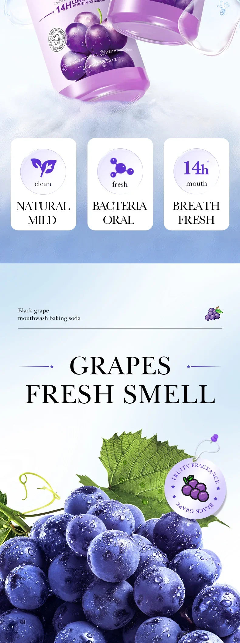 SADOER Baking Soda Summer Black Grape Mouthwash Tooth stain removal mouthwash