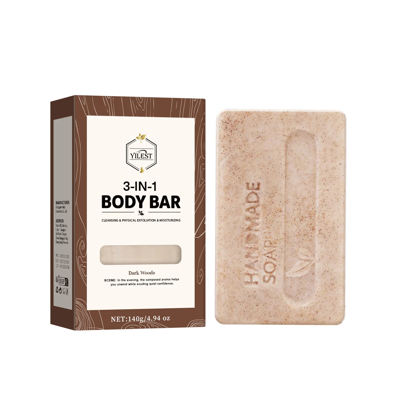 YILEST 140g 3-IN-1 Men's Body Bar-Exfoliating Moisturizing, Long-Lasting Fragrance Handmade Soap (Sandalwood/Lemon Citrus Scent)