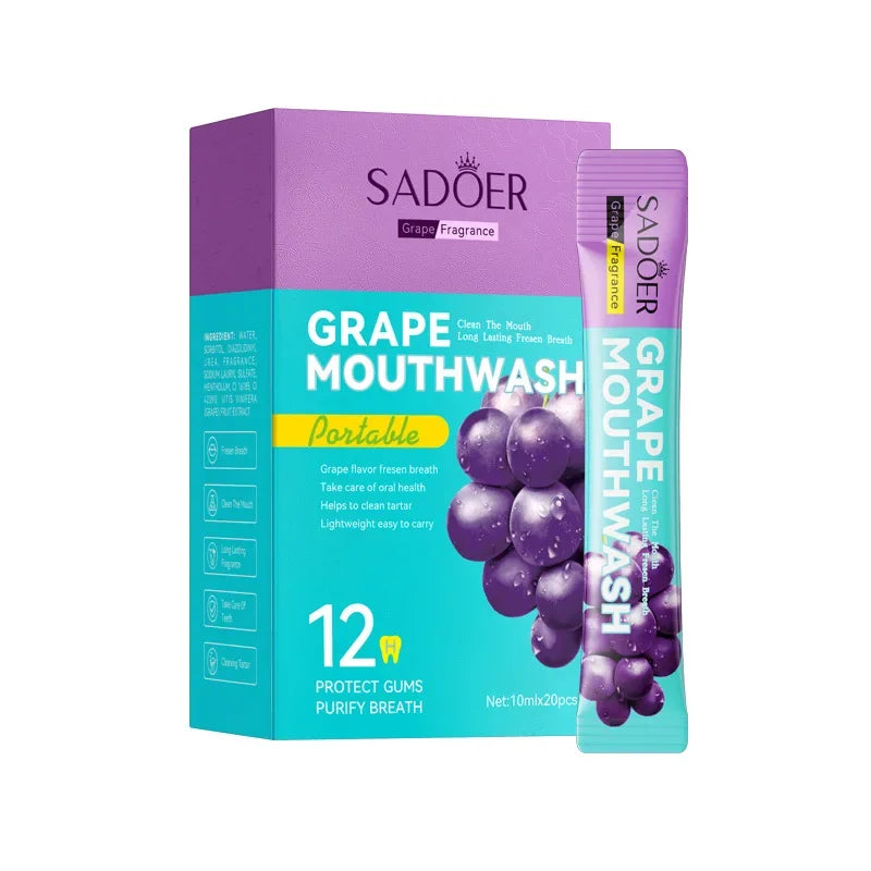 20PCS Teeth Whitening Mouthwash Grape Flavor Scent Mouth Wash Portable Fresh Breath Teeth Stain Removel Mouthwash Oral Cleaning
