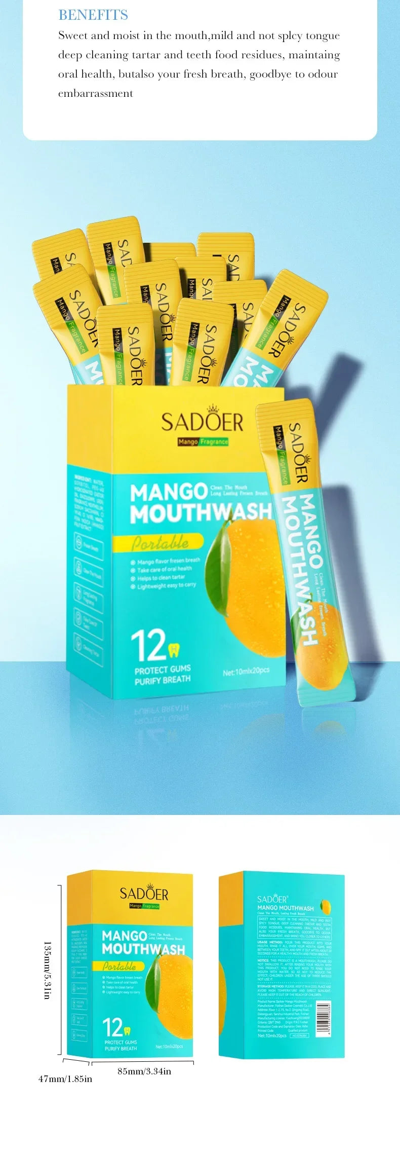 Mango Flavor Mouthwash Teeth Whitening Fresh Oral 20PCS Portable  Cleans Teeth Oral Fresh Mouthwash