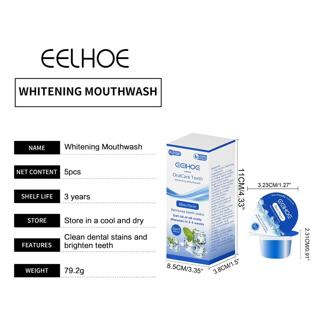 EELHOE Teeth Mouth Wash Whitening Teeth Black Stains Remover Brighten Teeth Mouthwash Bad Breath Treatment Mouth Freshener 10pcs