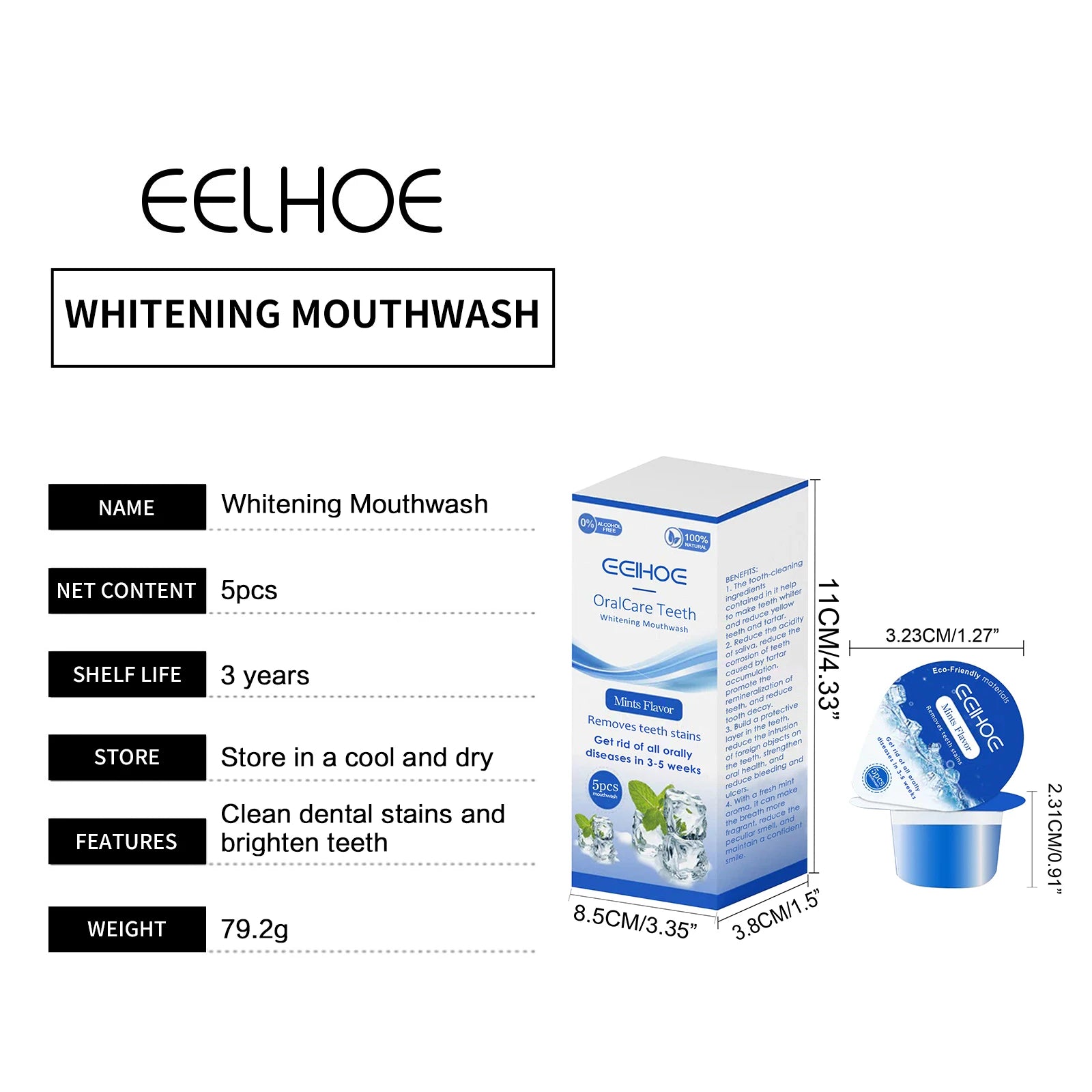 EELHOE Teeth Mouth Wash Whitening Teeth Black Stains Remover Brighten Teeth Mouthwash Bad Breath Treatment Mouth Freshener 10pcs