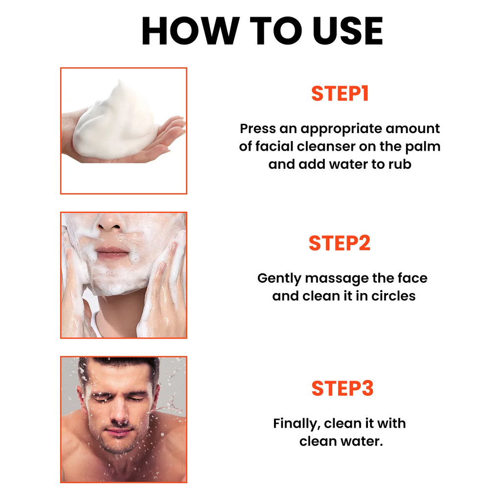 Men Face Wash Oil Control Shrink Pores Acne Blackhead Removal Deep Cleansing Moisturizing Exfoliating Whitening Face Cleanser