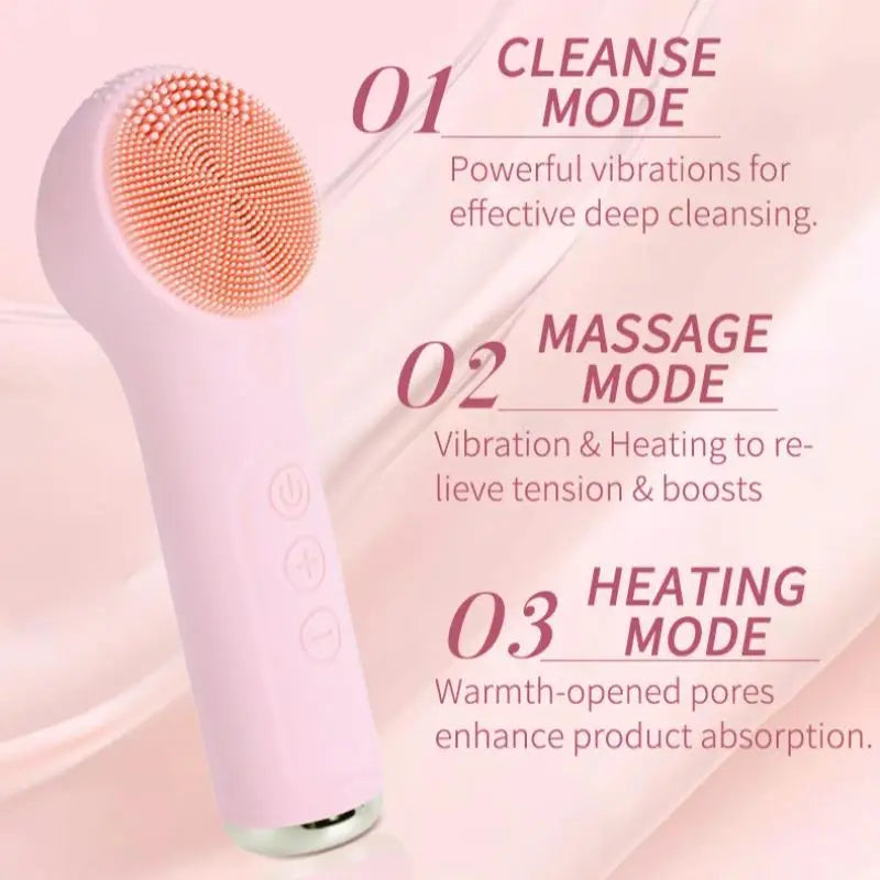 Electric Waterproof Silicone Facial Cleansing Brush, Deep Cleanse Makeup Remover Heating Massage Beauty Tool for Women