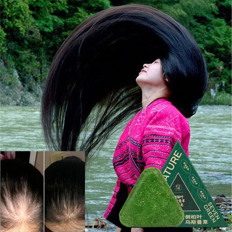 120g Seven Green Platycladi Usman grass handmade shampoo soap Refreshing and Flushing Healthy Anti-removal Hair Nourishing Clean