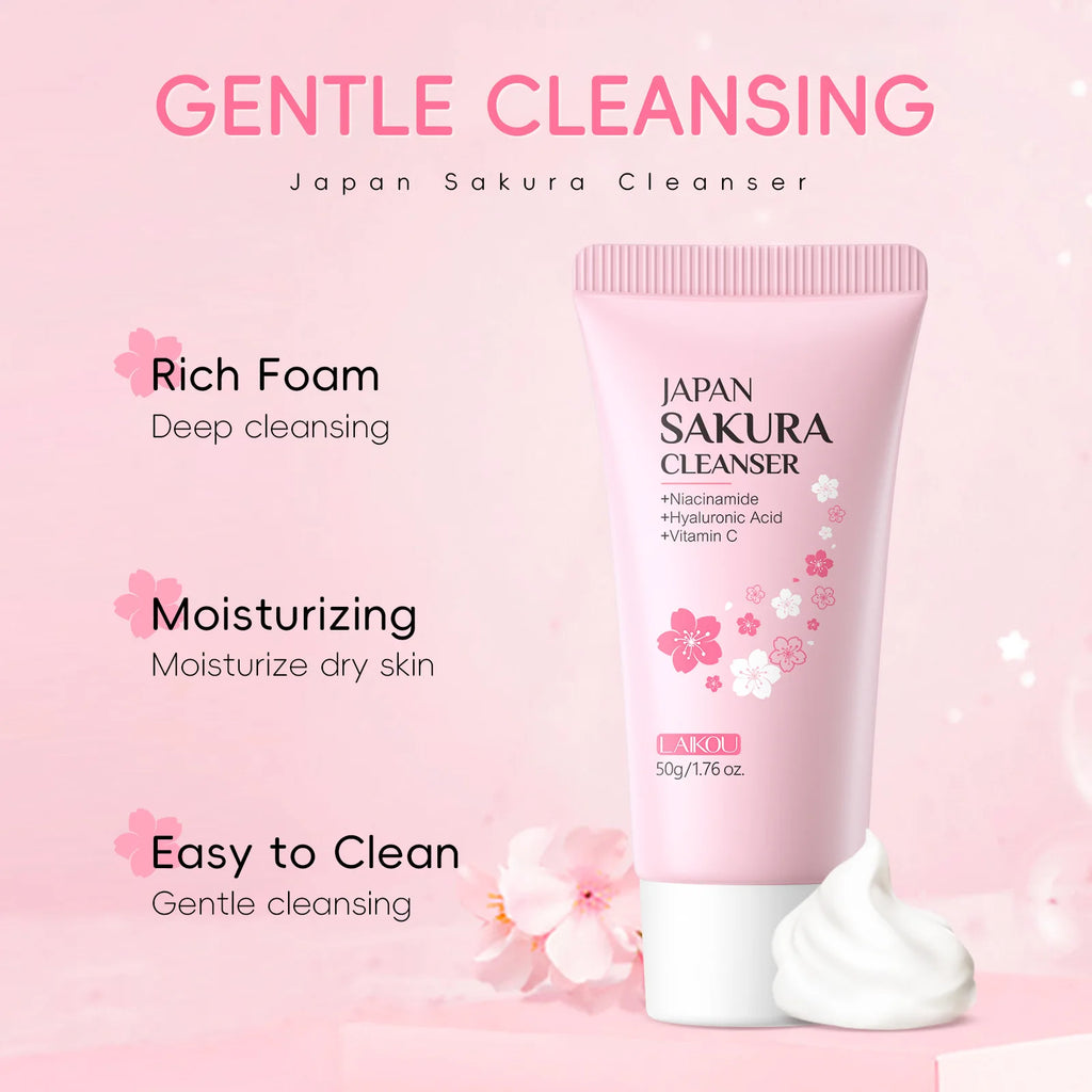 Laikou Sakura Whitening Facial Cleanser Foam Moisturizing Deep Remove Cleansing Acne Milk Oil Control Exfoliating Shrink Pores