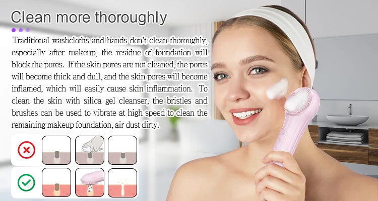 Electric Facial Cleansing Brush Sonic Face Massager Warming Deep Pore Cleaning Waterproof Silicone Blackhead Remover