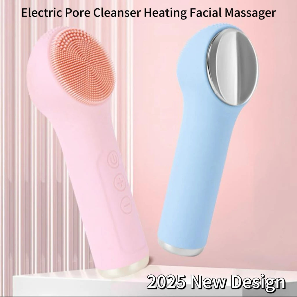 Electric Waterproof Silicone Facial Cleansing Brush, Deep Cleanse Makeup Remover Heating Massage Beauty Tool for Women