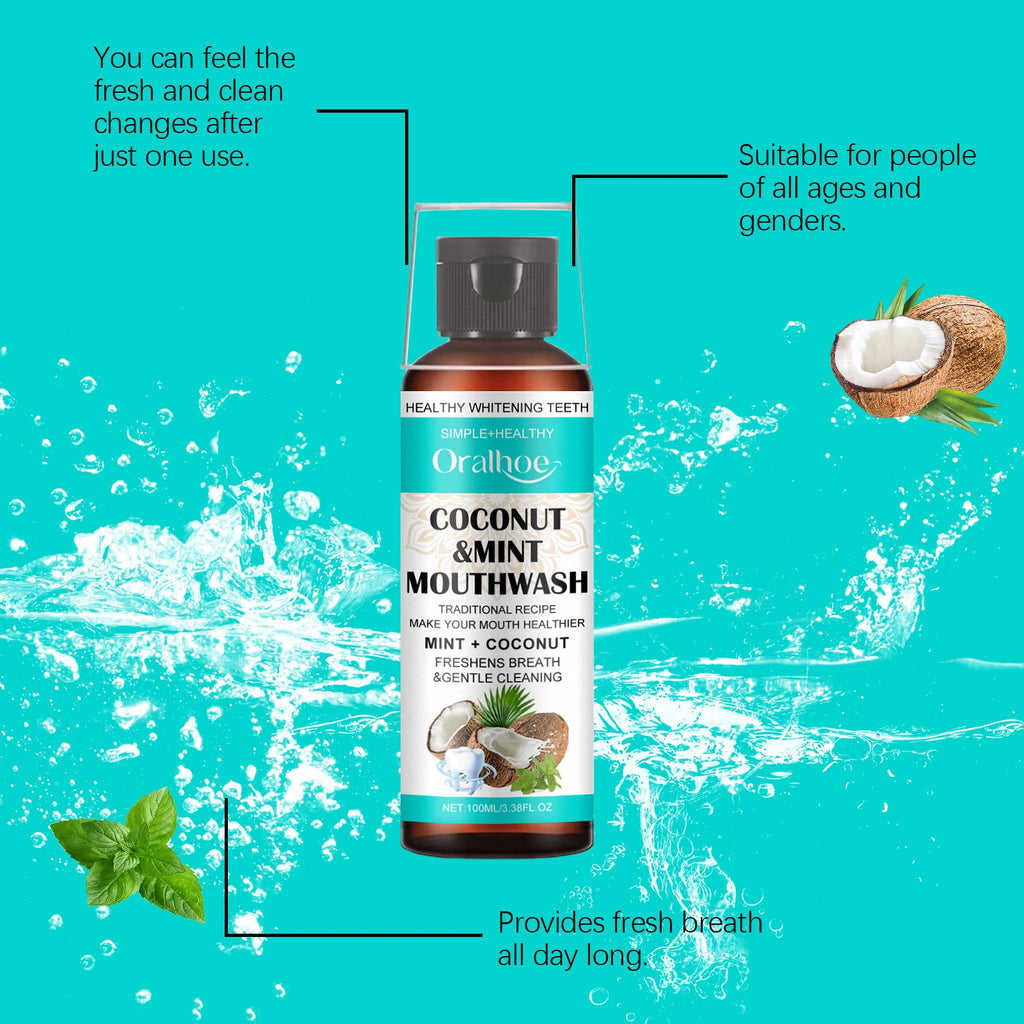 Oralhoe Coconut Mint Pulling Oil Mouthwash Removes Tooth Stains Yellow Teeth Prevents Bad Breath Freshens Breath With Mouthwash