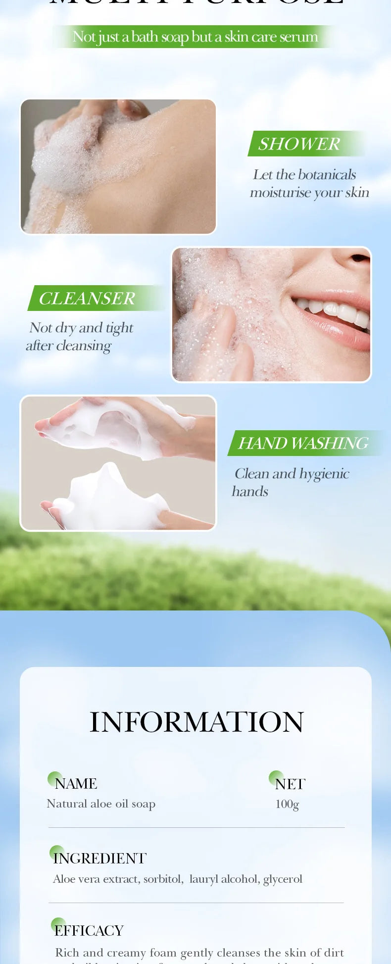 100g Natural Aloe Vera Essential Oil Soap Body Cleaning Leg Body Cleansers Brightening Face Soap Tender Skin Care Beauty