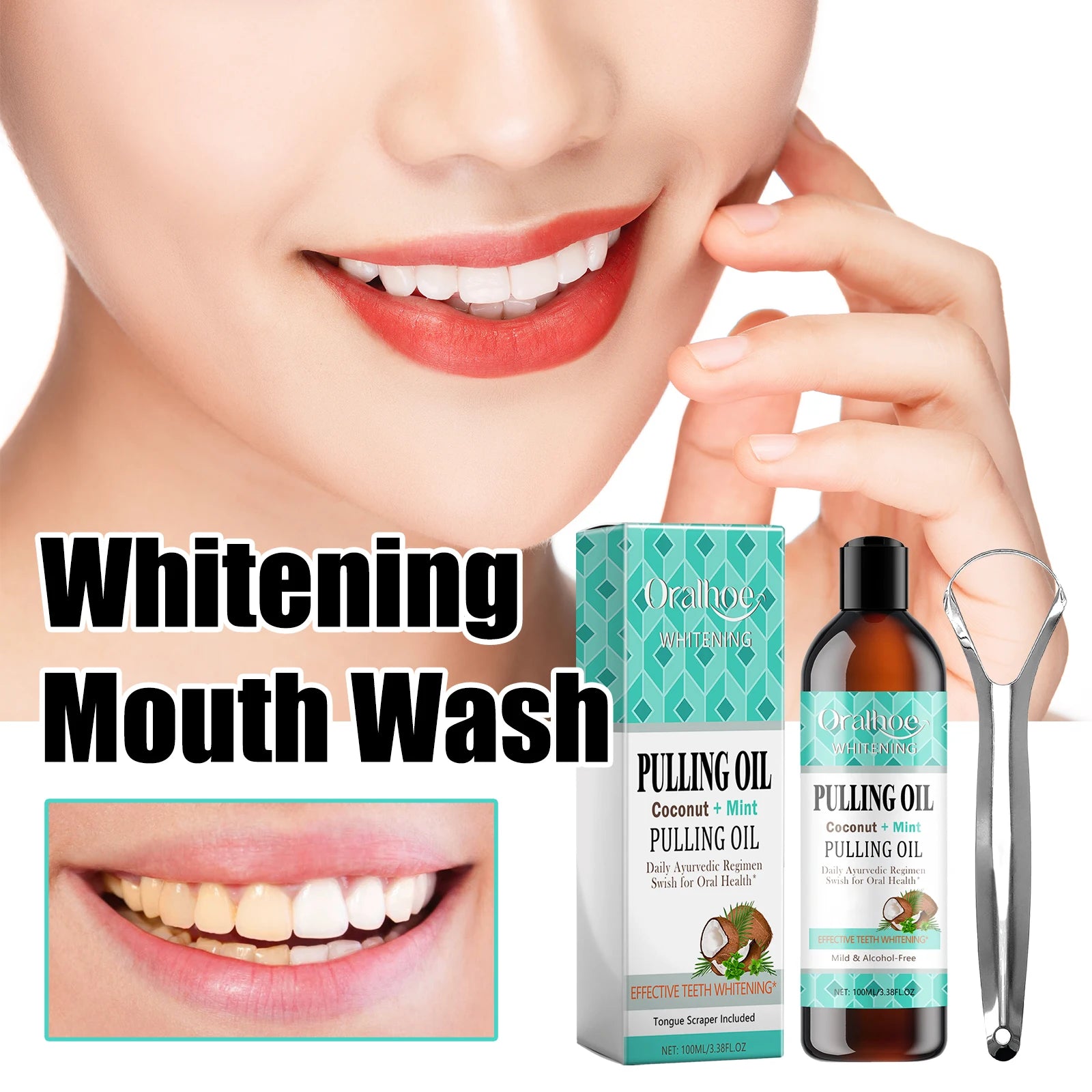 Coconut Mint Pulling Oil Mouthwash Kit With Tongue Scraper Fresh Oral Breath Odor Removal Tongue Scraper Set Tool Mouth Care
