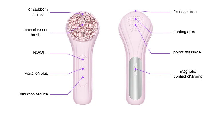 Electric Facial Cleansing Brush Sonic Face Massager Warming Deep Pore Cleaning Waterproof Silicone Blackhead Remover