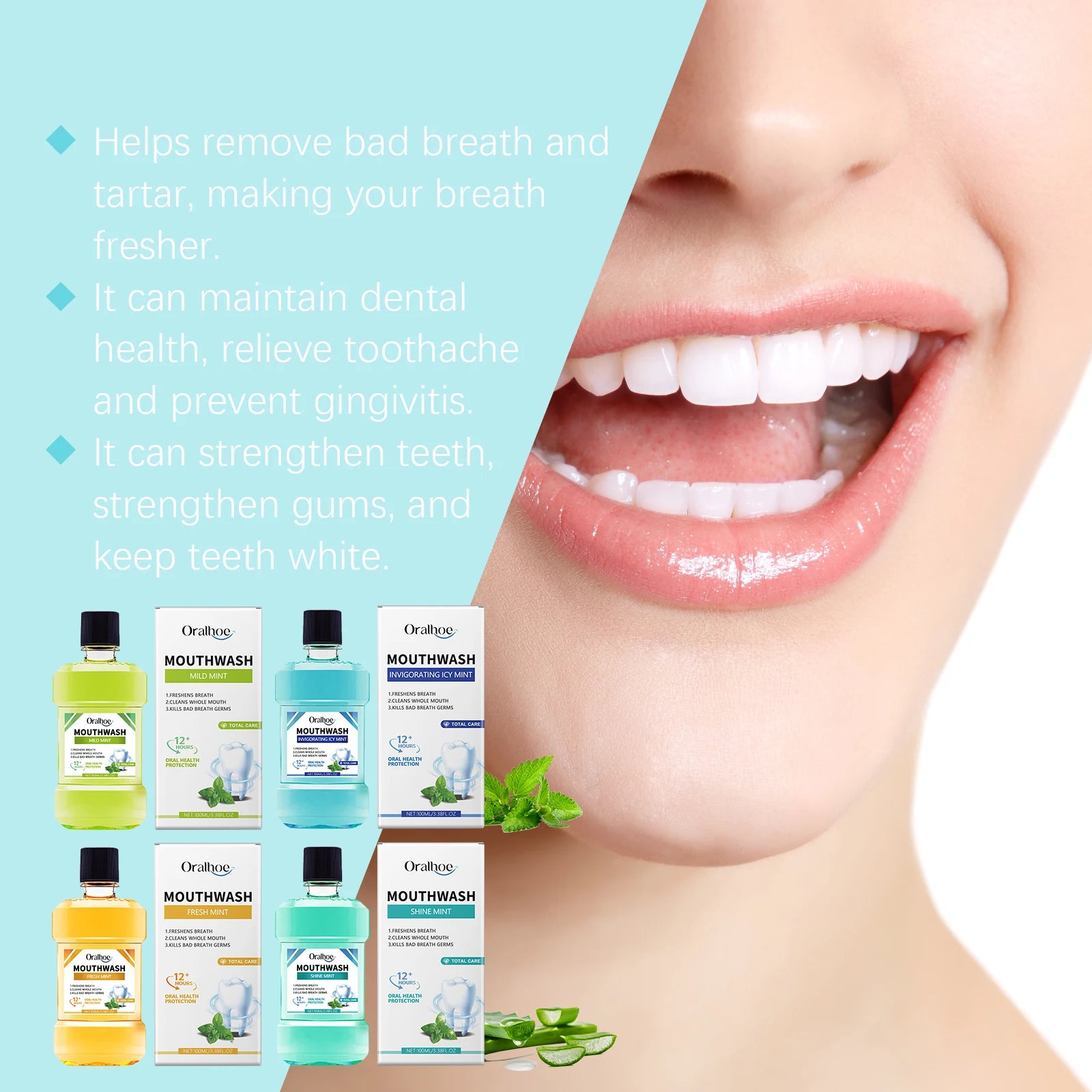Breath Freshener Mouthwash Mint Flavor Remove Mouth Bad Smell Reduce Dental Tartar Plaque Brighten Tooth Oral Hygiene Cleaning