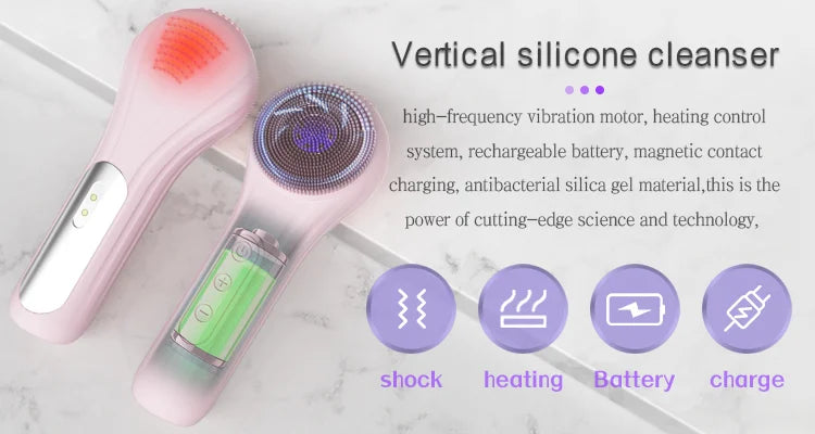 Electric Facial Cleansing Brush Sonic Face Massager Warming Deep Pore Cleaning Waterproof Silicone Blackhead Remover
