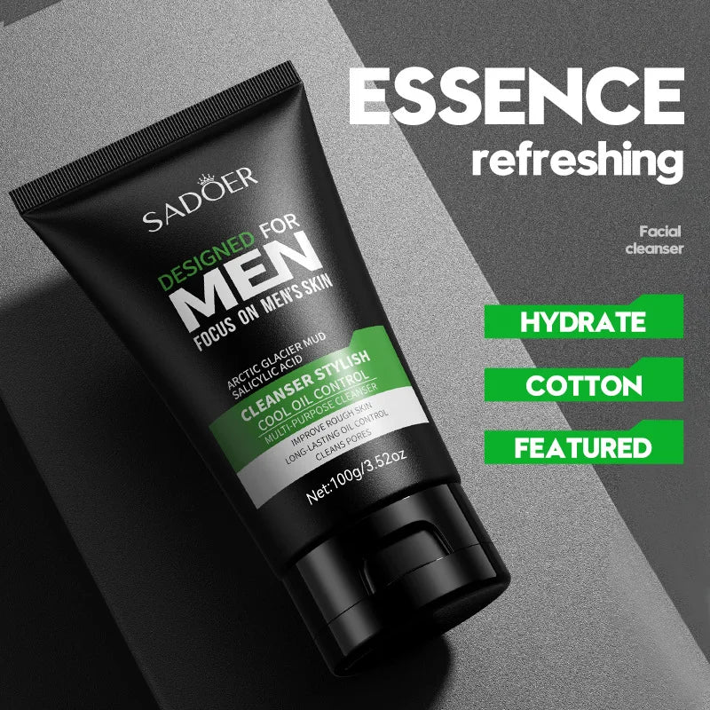 Deep Cleansing Men Facial Cleanser Oil Control Moisturizing Blackhead Remove Dark Spots Pores Acne Mark Refining Face Wash 100g