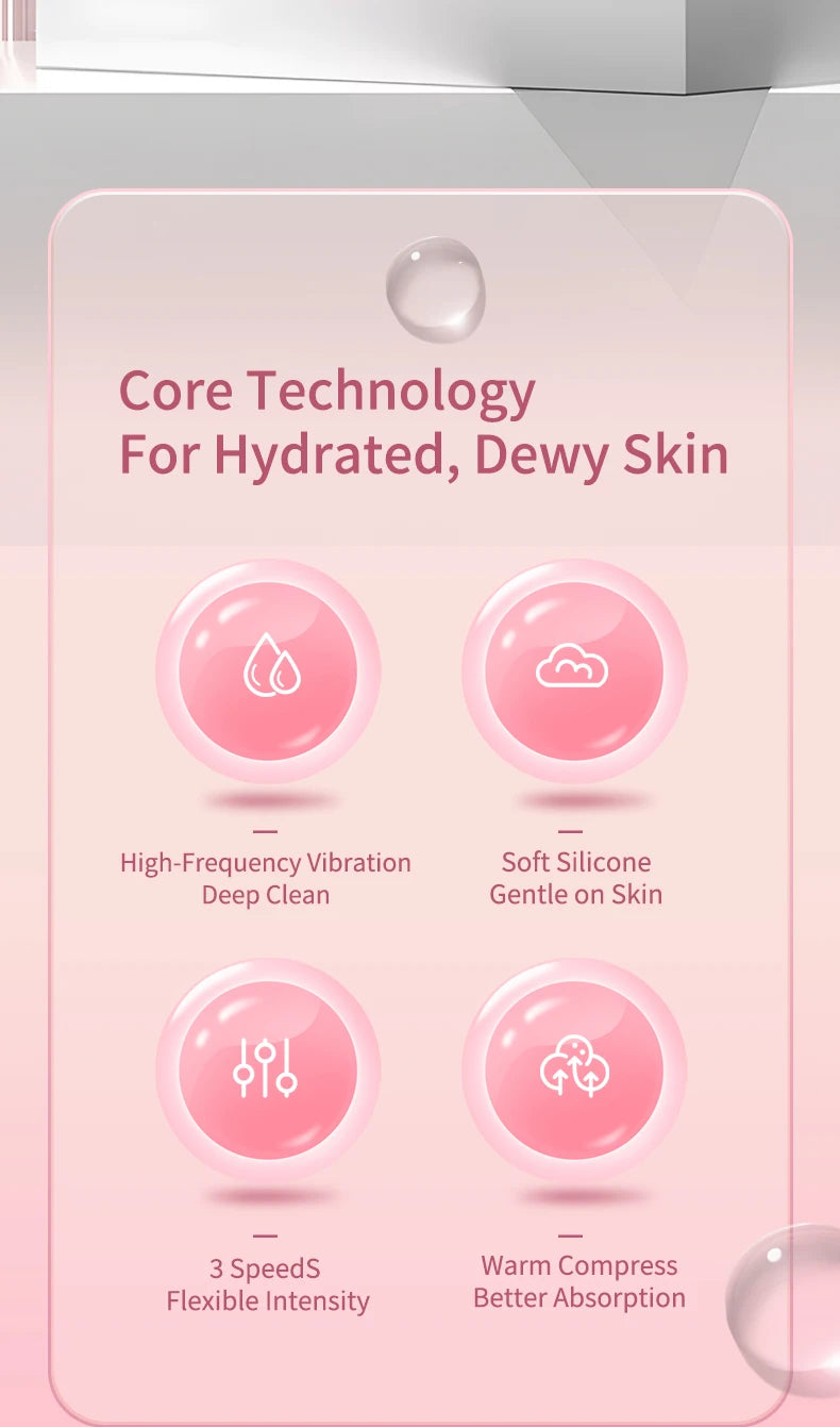 Electric Waterproof Silicone Facial Cleansing Brush, Deep Cleanse Makeup Remover Heating Massage Beauty Tool for Women