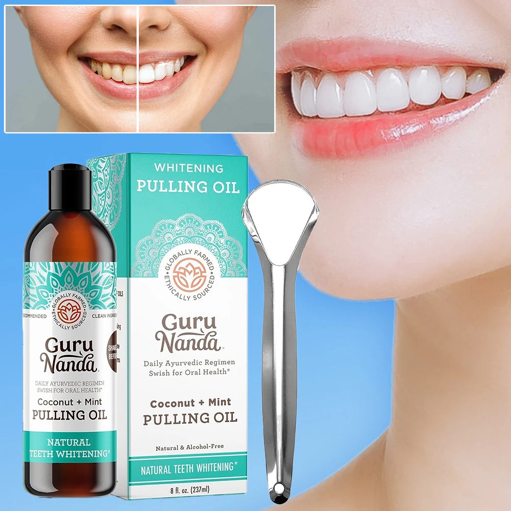 Coconut Mint Pulling Oil Mouthwash Non Alcohol Alcohol-free Teeth Whitening Fresh Oral Breath Tongue Scraper Mouth Health Care