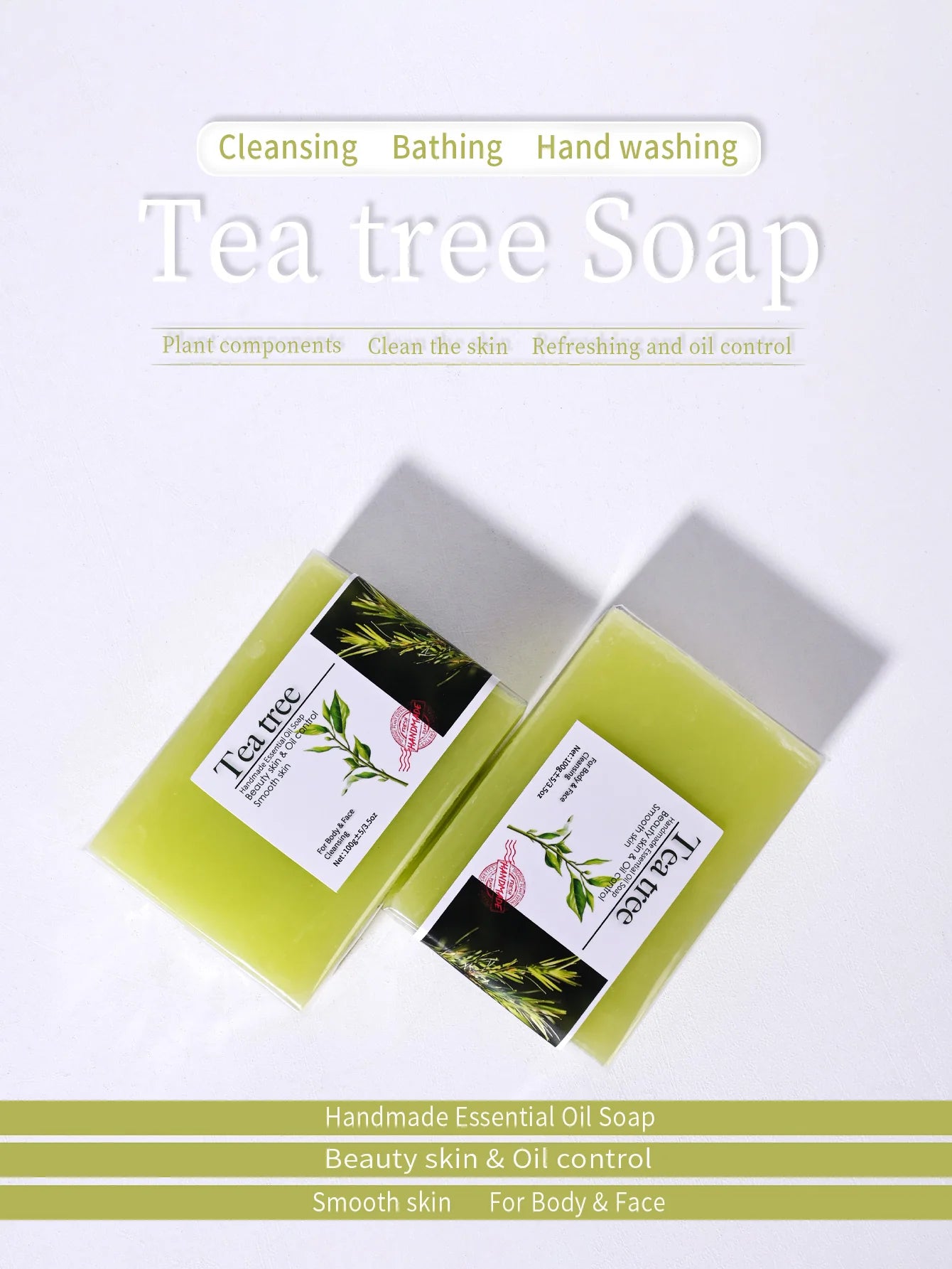 100g Tea Tree Essential Oil Soap Handmade Olive Oil Soap Plant Essential Oils Whitening Basic Cleaning Features Chemical Free