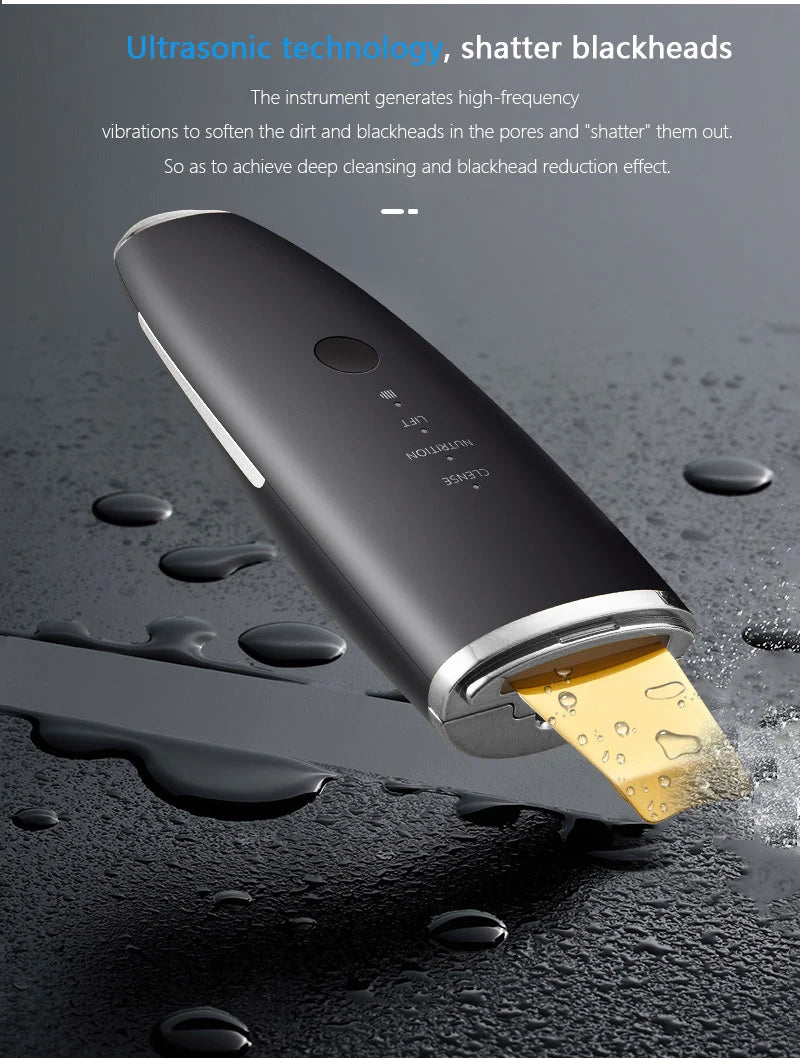 New Ultrasonic Skin Scrubber Vibration Face Spatula Blackhead Remover Shovel Clean Cavitation Peeling Facial Lifting EMS Machine