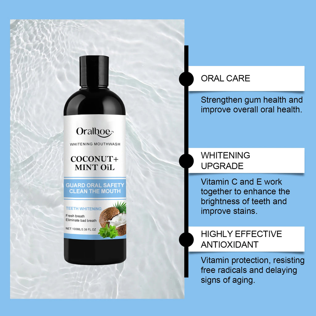 Coconut Mint Pulling Oil Mouthwash Alcohol-free Teeth Whitening Fresh Oral Breath Tongue Scraper Set Whitening Tool Mouth Care