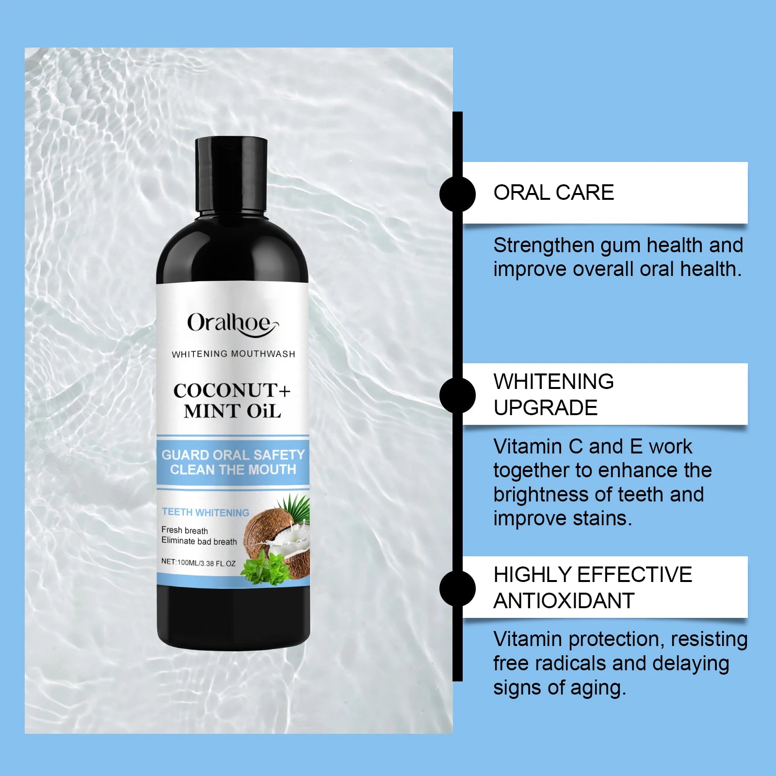 Coconut Mint Pulling Oil Mouthwash Alcohol-free Teeth Whitening Fresh Oral Breath Tongue Scraper Set Whitening Tool Mouth Care