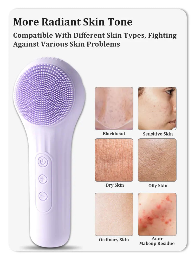 Silicon Facial Cleansing Brush Sonic Vibration Warming Wash Face Massage Face Skin Cleanser Eletric Waterproof Rechargeable