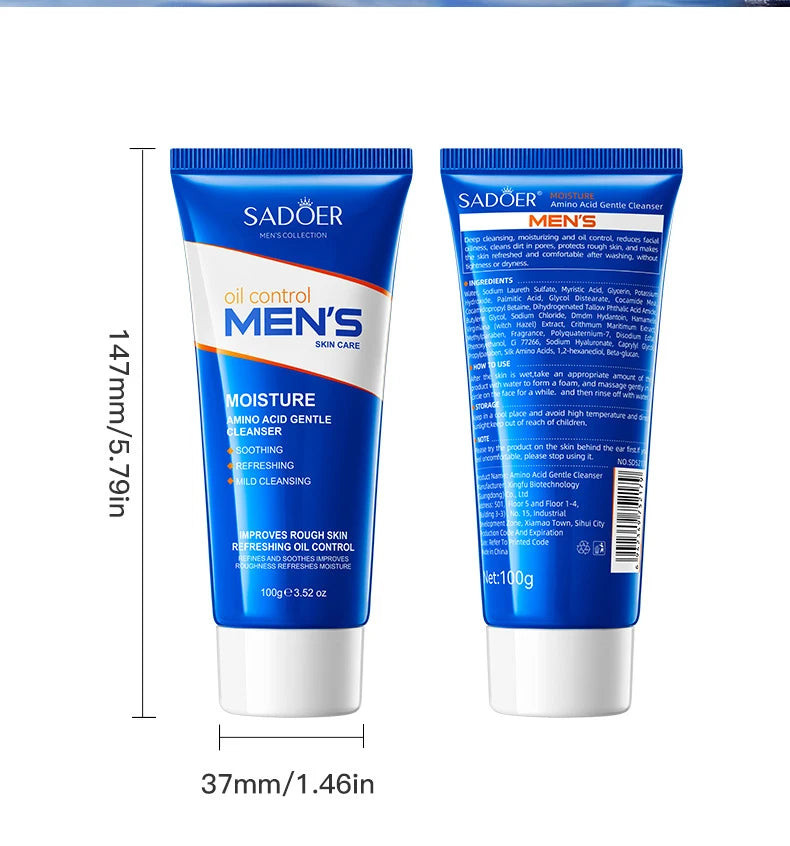 SADOER Men's Facial Cleanser Face Wash Foam Face Cleanser Oil Control Anti Acne Hydrating Moisturizing Men Skin Care Products