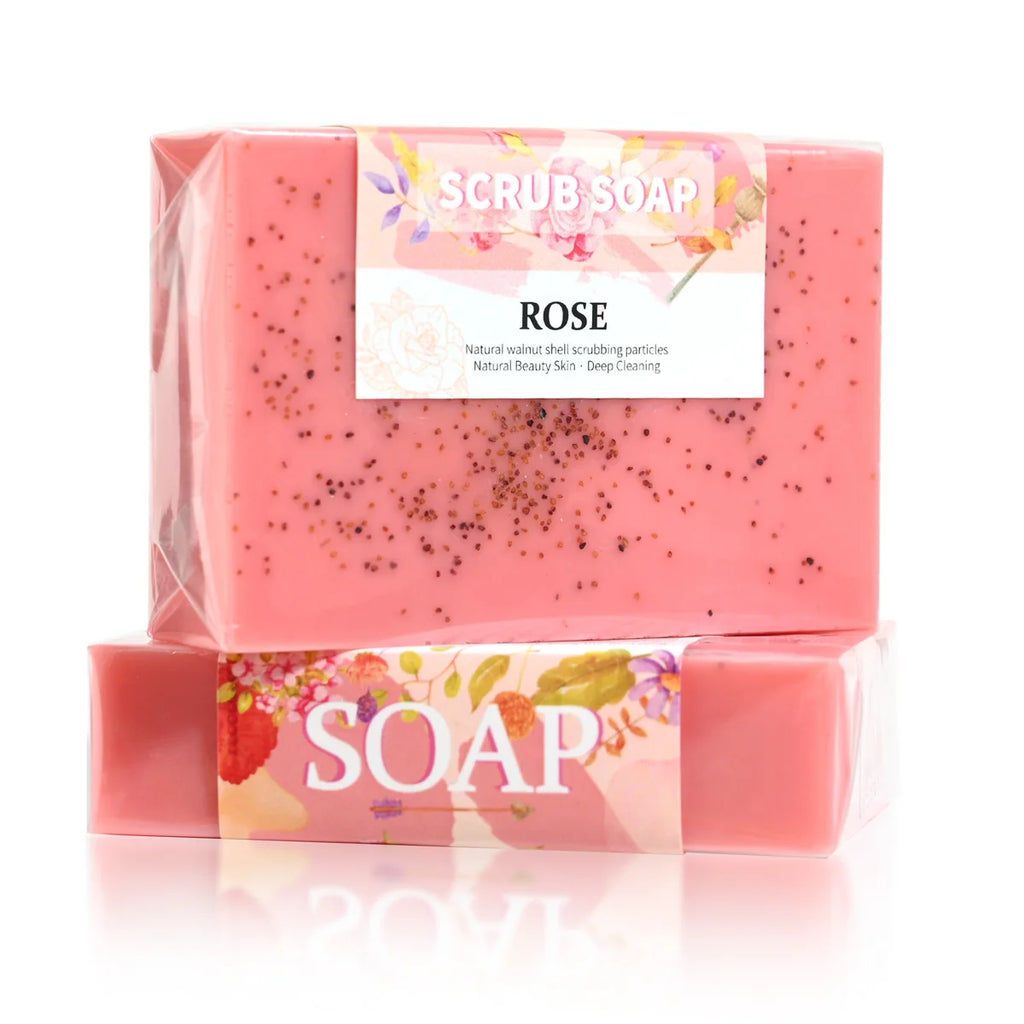 M+100G Pure Natural Rose Essential Oil Handmade Walnut Particle Soap Facial Exfoliating Cleansing Soap