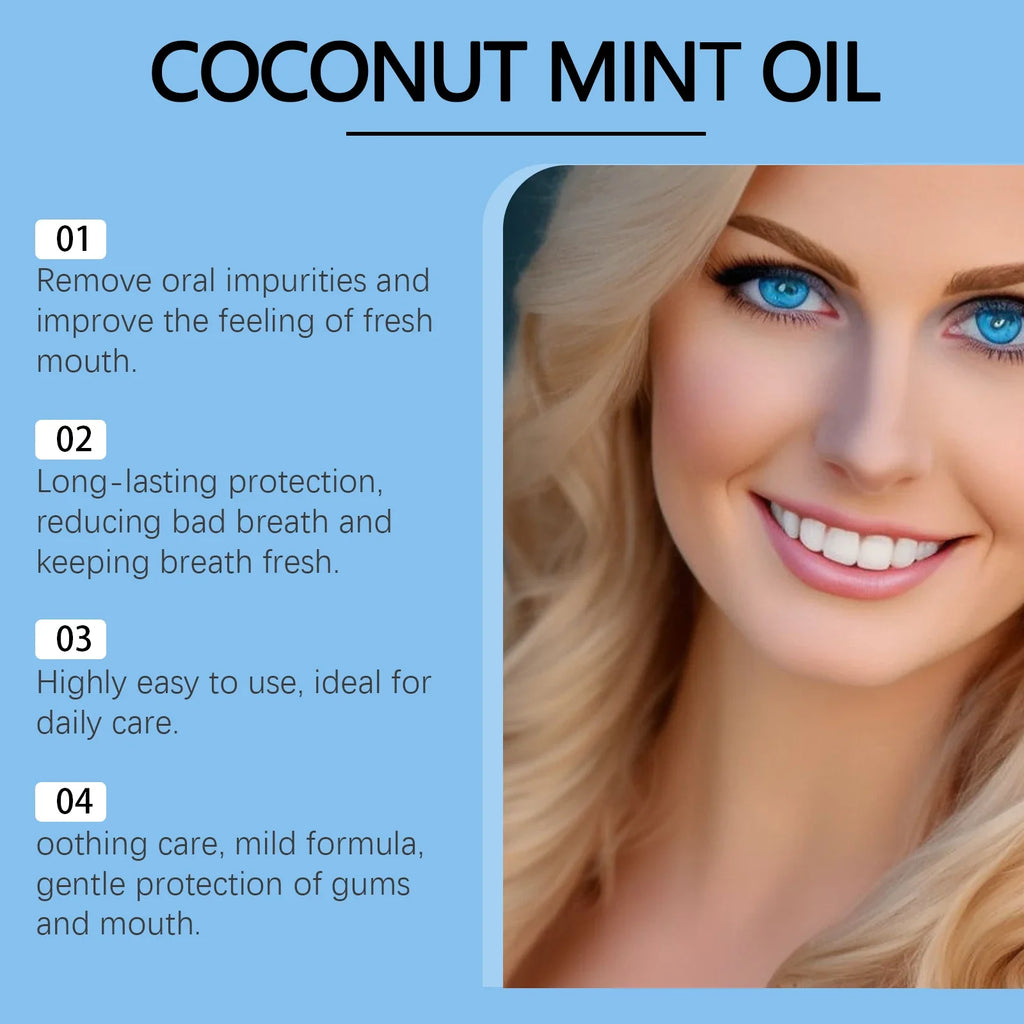 Coconut Mint Pulling Oil Mouthwash Alcohol-free Teeth Whitening Fresh Oral Breath Tongue Scraper Set Whitening Tool Mouth Care